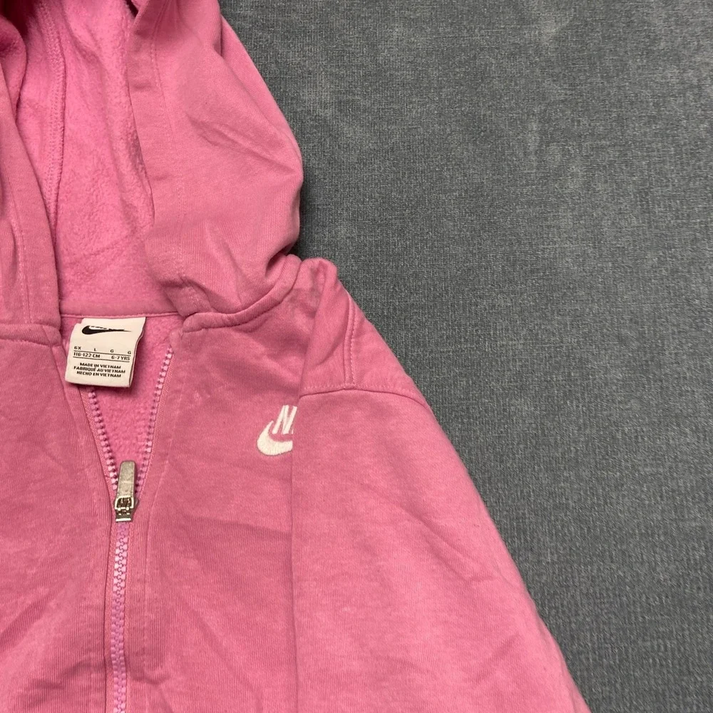 Nike Sportswear Hoodie Girls 6X Pink Fleece Lined Logo Long Sleeve Full Zip